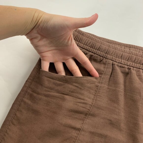 Old Navy Brown Linen Blend High Rise Pull On Shorts L - Picture 2 of 6